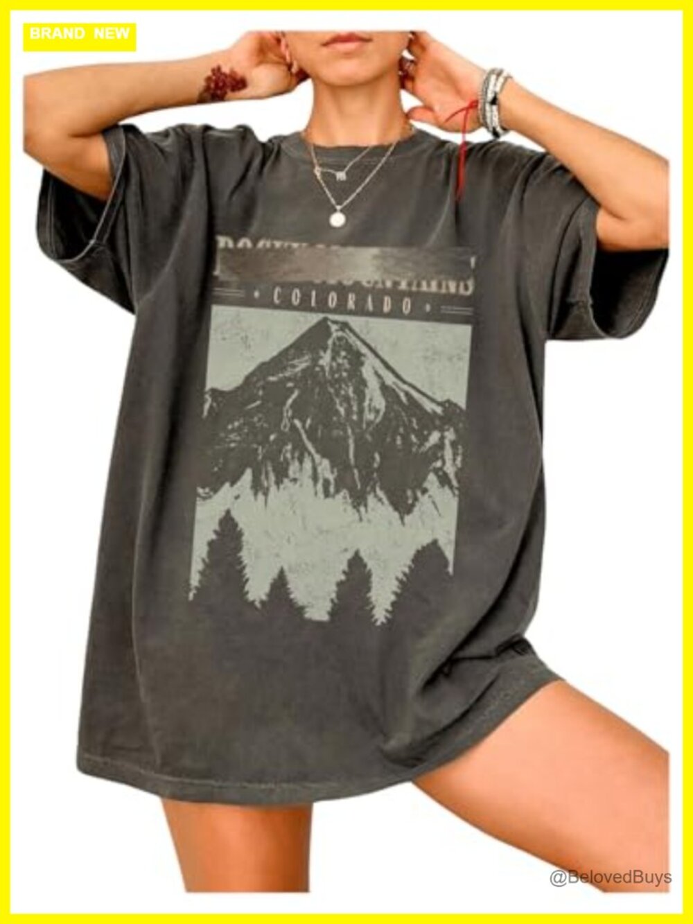 Graphic Mountain Tee Dress - Charcoal Colorado Print